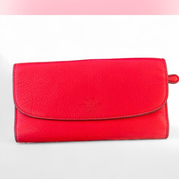 Coach Handbags - Coach Red Pebbled Wallet Zip Coin